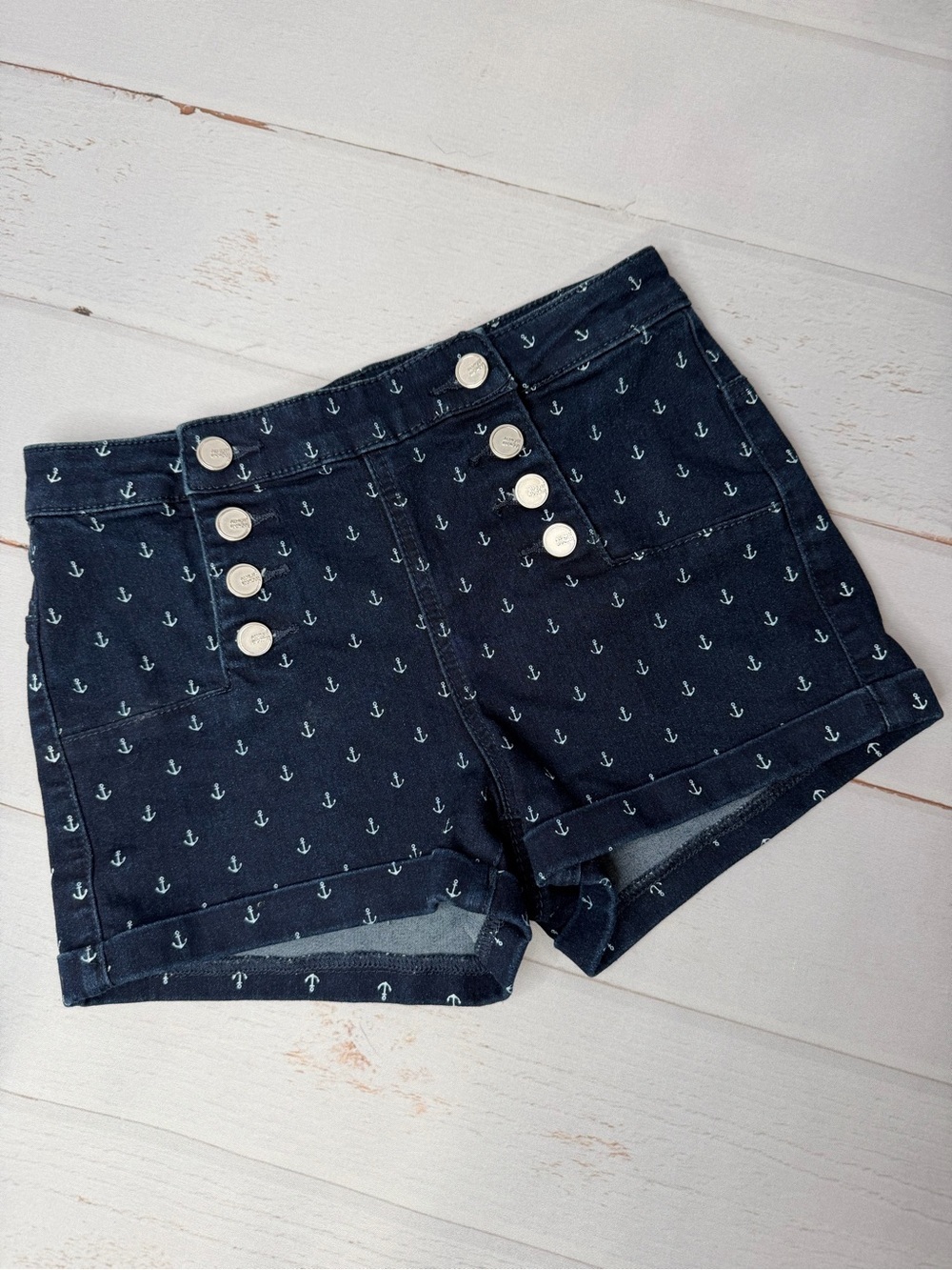 Almost Famous Anchor Print High Rise Sailor Denim Shorts Size 3
